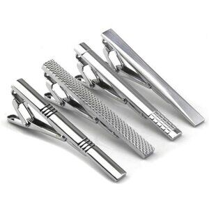 Mens Silver Tie Clip Set Metal Necktie Bar Pinch Clips for Business Formal